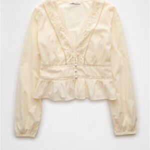 AE Cream Button-Up Peplum Top NWT